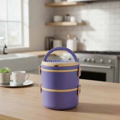 Lonchera 2 Compartimentos Pp Portátil Plástica Térmica 17cm Violeta