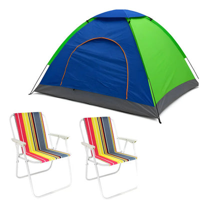 Carpa 3 Personas Iglu 200x150cm + 2 Sillas Playeras Plegable Varios