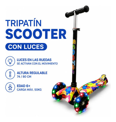 Tripatín Scooter Con Luces, Colorido, Altura Regulable Aleatorio