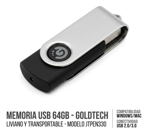 Pendrive Memoria Usb 64gb 3.0 Alta Velocidad Pc Mac Laptop Negro