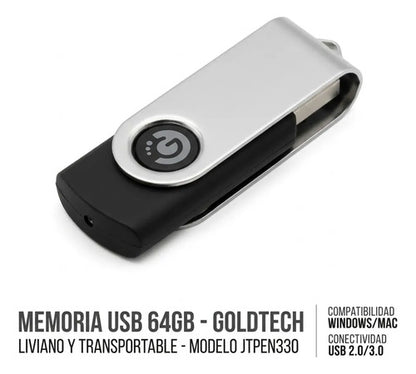 Pendrive Memoria Usb 64gb 3.0 Alta Velocidad Pc Mac Laptop Negro