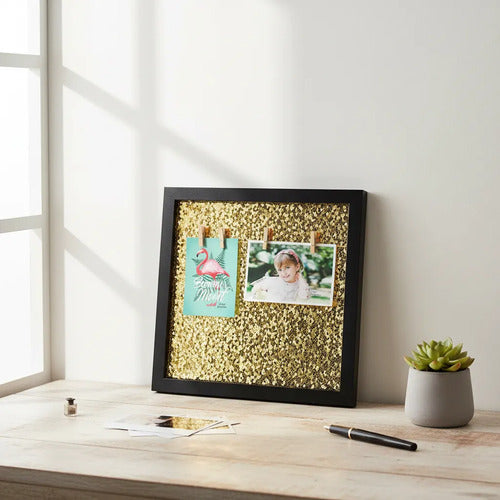 Cuadro Decorativo Portafotos Lentejuelas Fotos 33x33cm Negro Lentejuelas