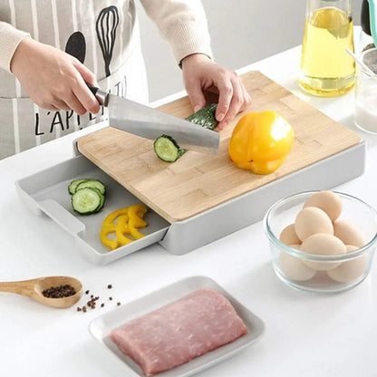Tabla De Picar De Madera Bambu Con Cajon Deslizante Cocina Tabla De Picar Marrón