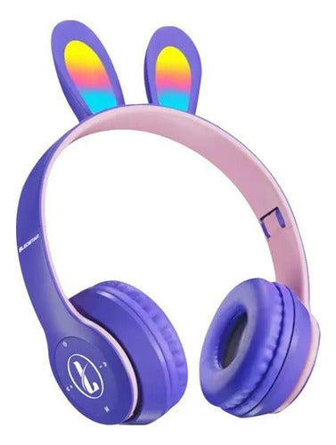 Auricular Infantil Bluetooth Rabbit Tf Mic Vincha Ajustable Violeta