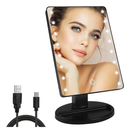 Espejo Para Maquillaje Con Luz Led Tactil Con Rotacion Negro