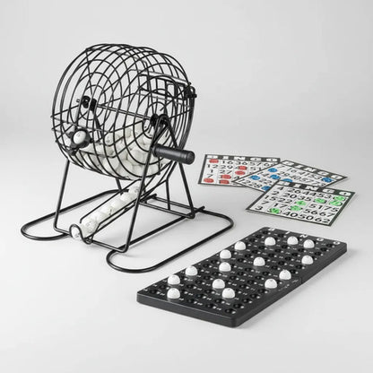 Set Bingo Completo Bolillero Metálico Cartones Marcadores