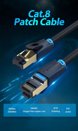 Cable De Red Vention Cat8 Certificado 10 Metros Premium Patch Cord Blindado Sstp Rj45 Ethernet 40gbps 2000 Mhz 100% Cobre Ikabl