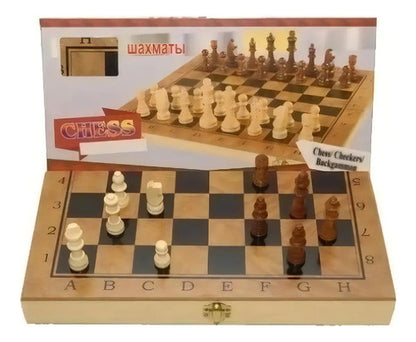 Tablero Ajedrez Juego Mesa Madera 3 En 1 Damas Backgammon