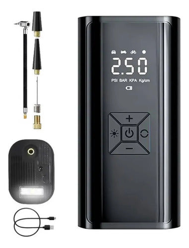 Inflador Compresor Aire Portátil 150 Psi 6000mah Power Bank Negro