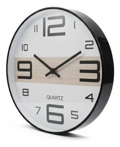 Reloj Pared Redondo Analogico 30cm Quartz Oficina Hogar Negro Blanco