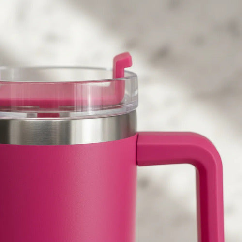 Vaso Térmico Acero Inoxidable 900ml Asa Tapa Sorbito Termo Fucsia