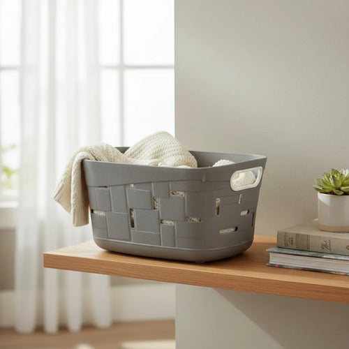 Canasto Cesto Organizador Plástico Multiuso Asas 32,5cm Gris