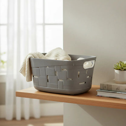 Canasto Cesto Organizador Plástico Multiuso Asas 32,5cm Gris