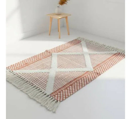 Alfombra Bohemia Algodón Decorativa 60x90 Geométrica Boho 90 Cm 60 Cm Terracota