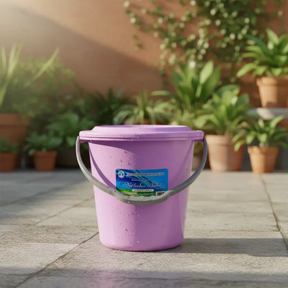 Balde Multiuso Plástico Tapa Asa Manija 29x30cm Baño Jardín Lila