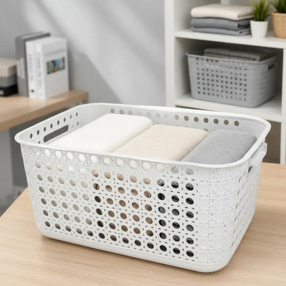 Caja Organizadora Canasto Plástico Calada 37x28x20 Cm Blanco