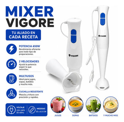 Batidora Licuadora Mano Mixer Multiuso 2 Velocidades Cocina Blanco