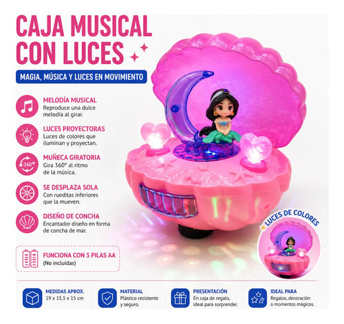 Caja Musical Infantil Veladora Luces Proyectoras Muñeca Giro Rosa