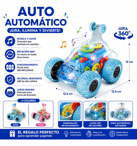 Auto Juguete Automático Transparente 360 Luz Música Infantil Sin Personaje Aleatorio - 2 Colores