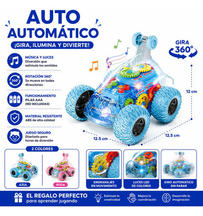 Auto Juguete Automático Transparente 360 Luz Música Infantil Sin Personaje Aleatorio - 2 Colores