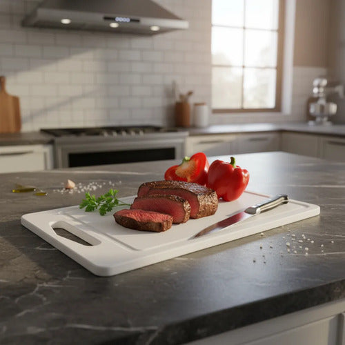Tabla Cocina Plástica Ranura Picar Antiderrame 37,5x25cm Liso Blanco