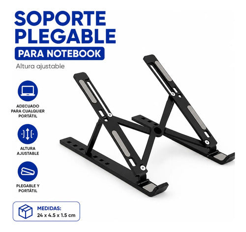 Soporte Portatil Base Plegable Notebook Ajustable Escritorio Negro