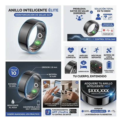 Anillo Inteligente Monitoreo Salud Talle Diez Android Ios 24 Negro 10