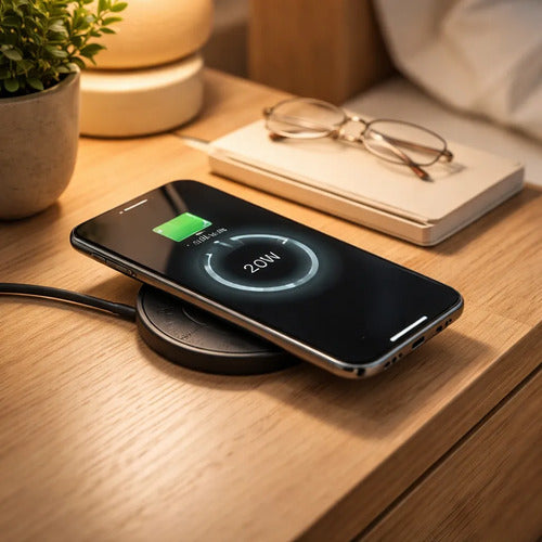 Cargador Inalambrico 20w Base Antideslizante Celular Led Negro