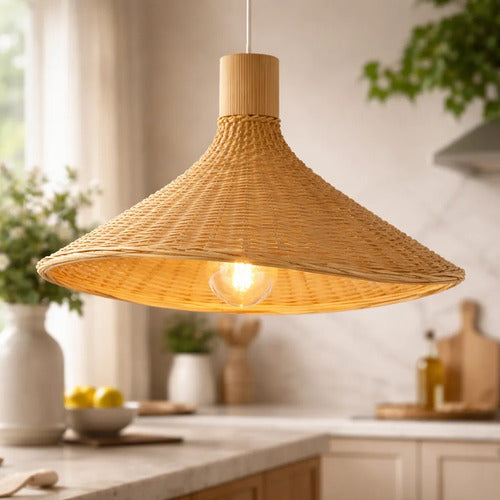 Pantalla Lampara Colgante Ratan Rustico Premium Hogar Actual Amarillo