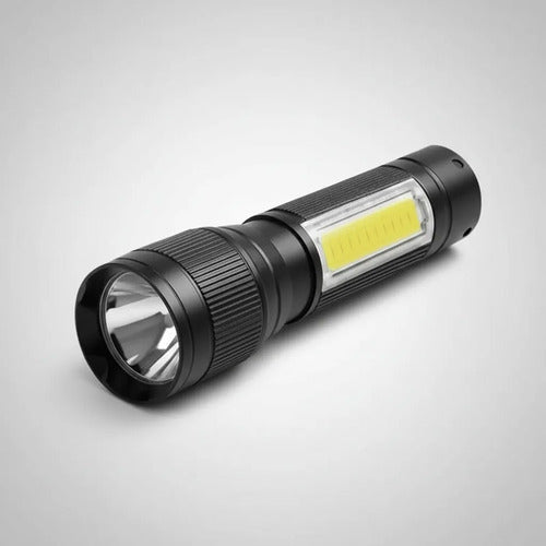 Linterna Portátil Led Recargable 3 Niveles Luz Lateral 9cm Blanco Negro