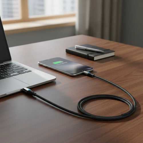 Cable Usb Tipo C Reforzado Carga Y Datos 1m Led Carga Rapida Negro