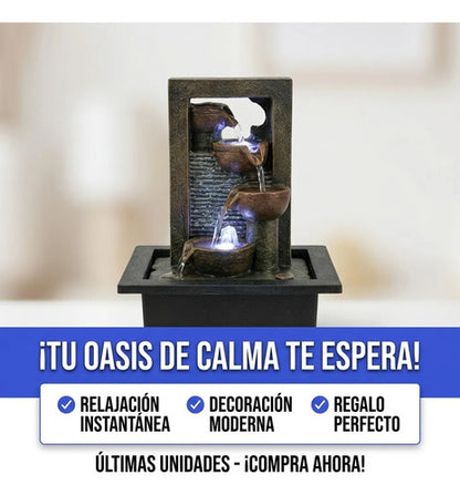 Fuente Agua Decorativa Zen Led Cascada Usb Interior 17x11x9 Negro