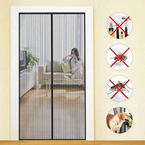 Cortina Mosquitero Para Puerta Anti Mosquitos Moscas Negro