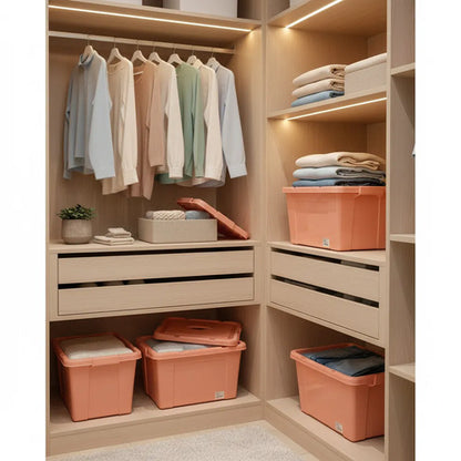 Caja Organizadora Plástica Apilable Tapa Asa 43x29cm Ganchos Rosa