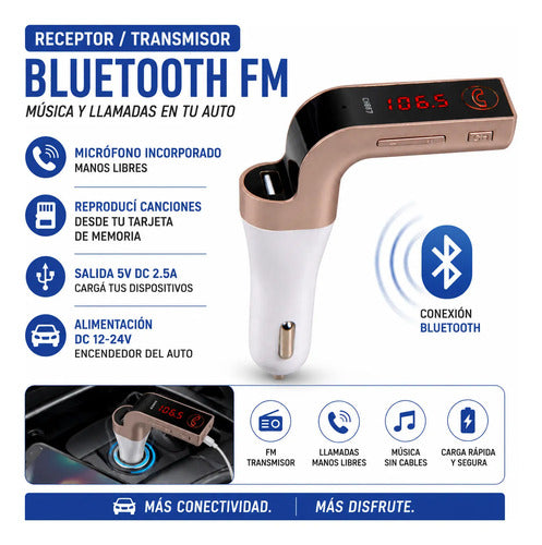 Transmisor Receptor Bluetooth Auto Fm Cargador Usb 12v 24v
