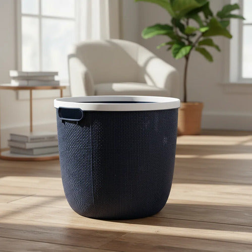 Canasto Cesto Plástico Labrado Multiuso Asa Organizador 19cm Azul