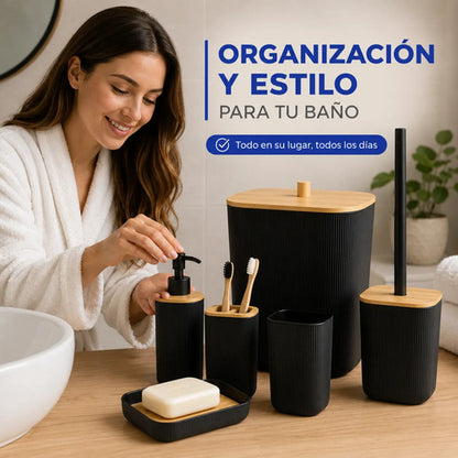 Juego De Baño Set Accesorios Papelera Plástico Porta Cepillo Negro