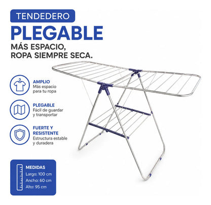 Tendedero Ropa Plegable Reforzado Extensible Hogar 100x60x95 Aleatorio - 2 Colores