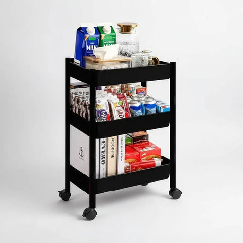 Carrito Organizador Auxiliar Ruedas 360 73x36x23cm 3 Estante Negro