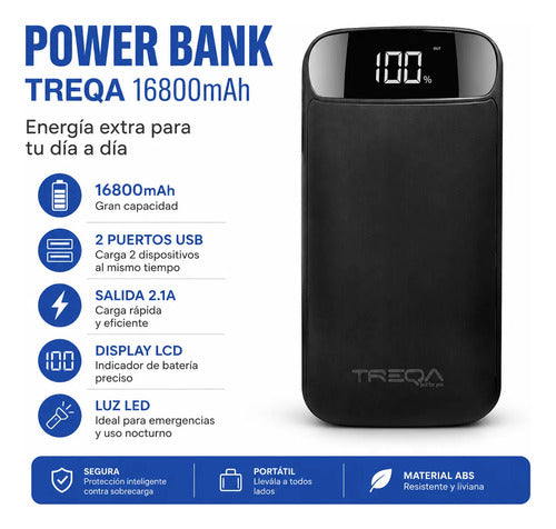 Cargador Portátil Power Bank 16800mah Display Lcd Usb Led Negro