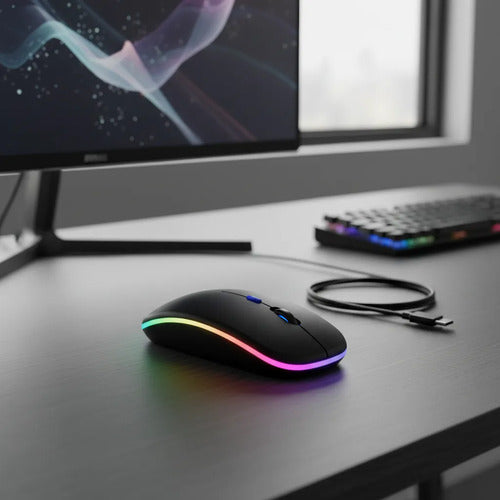Mouse Gamer Inalambrico Rgb Bluetooth Usb Recargable Mac Pc Negro