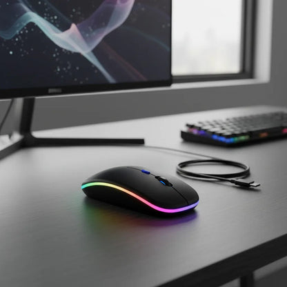 Mouse Gamer Inalambrico Rgb Bluetooth Usb Recargable Mac Pc Negro