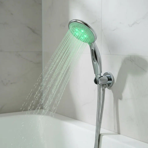 Duchero Ducha Con Luz Led 7 Funciones Temperatura Mango Baño Plateado