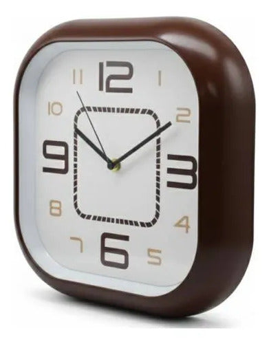 Reloj Pared Analogico Cuadrado Quartz 30cm Hogar Oficina Marrón