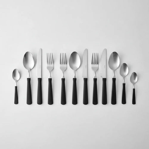 Juego/set De Cubiertos New Kolor X24 Mango Plastico Mesa Negro