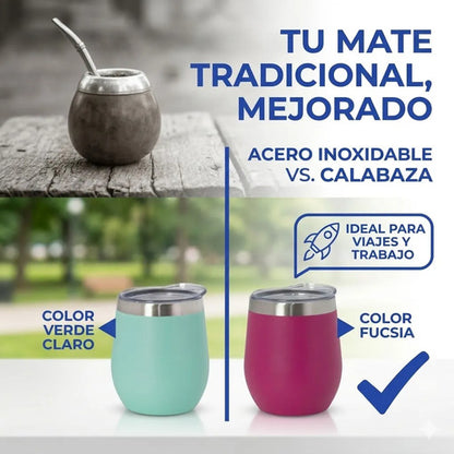Mate Termico Acero Inoxidable Tapa Bebidas Infusiones 230ml Verde Agua Liso