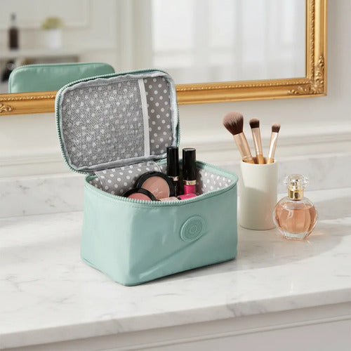 Bolso Maquillaje Neceser Organizador 2 Cierres Y Separarador Verde