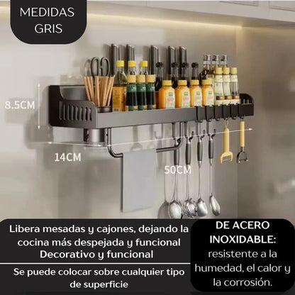 Organizador De Cocina De Pared En Acero Para Especias Y Utensilios, De Alni Gris