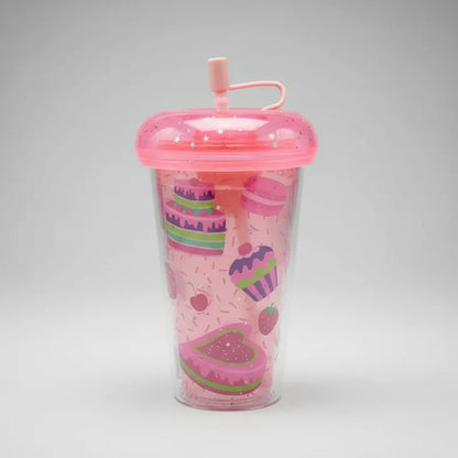 Vaso Acrílico Tapa Silicona Sorbito 450ml Doble Pared Rosa Rosa
