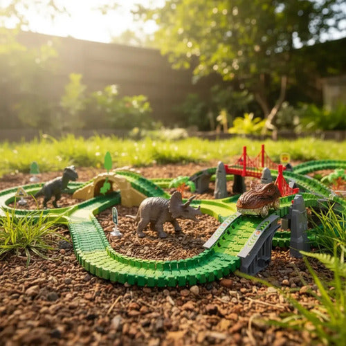 Pista Dinosaurios Flexible 270 Piezas Vehículo Y Accesorios Verde